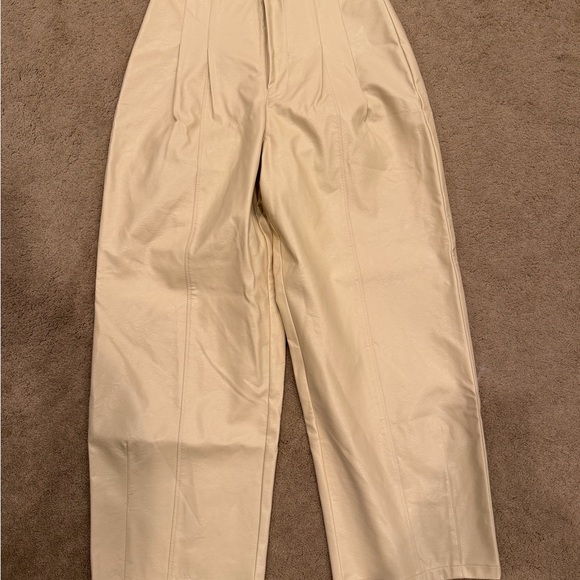 Avec Les Filles Pants - Avec Les Filles Beige Faux Leather Chinos
